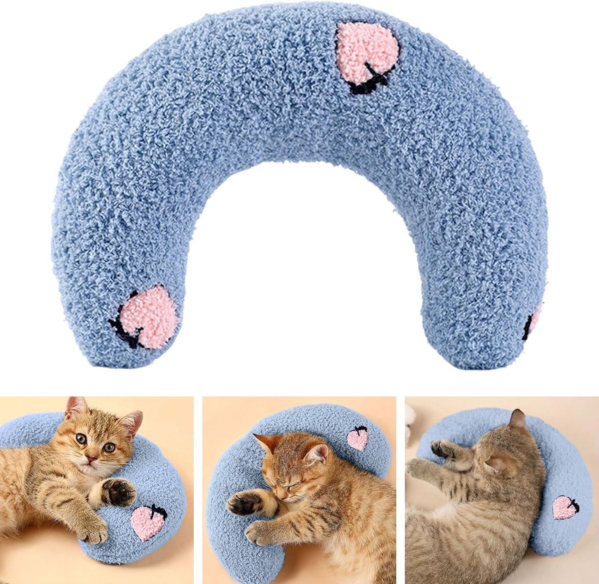 U-vormig Nekkussen voor Kleine Honden en Katten - Verbetert Slaapcomfort, Wasbaar en Geschikt voor Binnengebruik (Blauw)