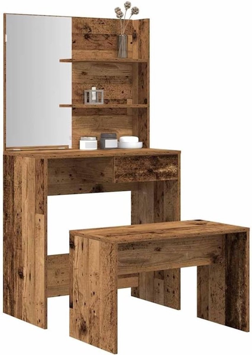 Kaptafelset Bewerkt Hout - Make-up Tafel Bureau - Cosmetica Organiseren - Glad en Vochtbestendig - 1 Stuks - Oud Hout