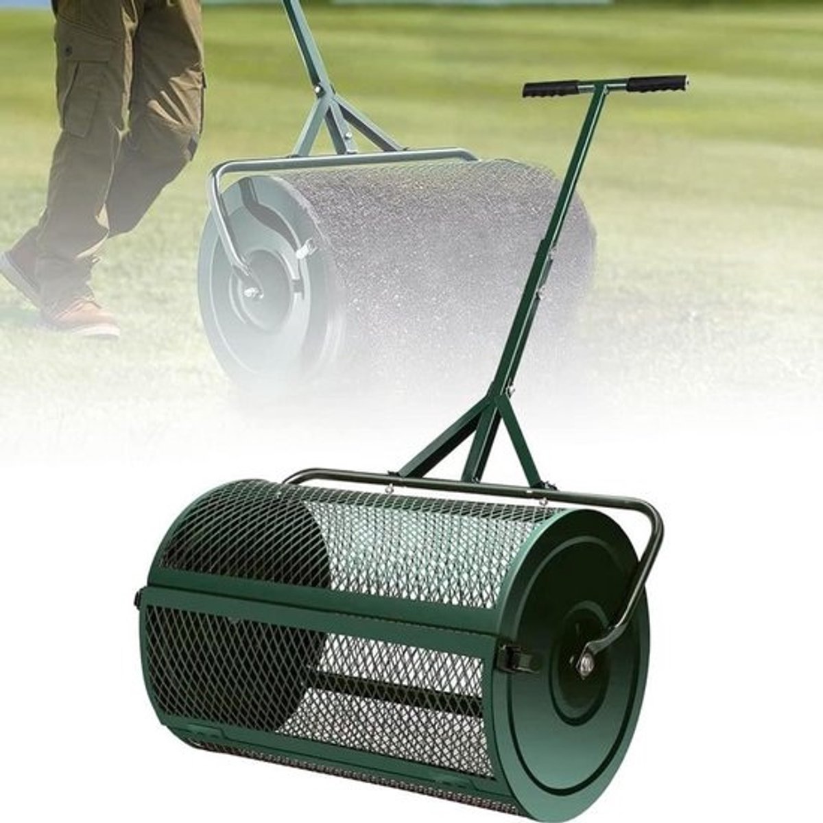 Grasstrooier - Compost strooier - Gazon onderhoud - Uniforme verdeling - 60 cm breed - Groen