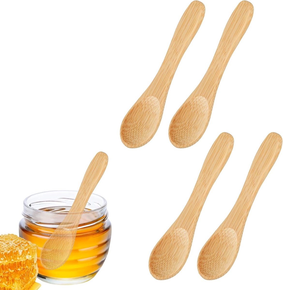 Kleine Houten Lepels van 9 cm voor Specerijen, Honing, Thee, Sauzen, Suiker en Koffie - Set van 4 Stuks