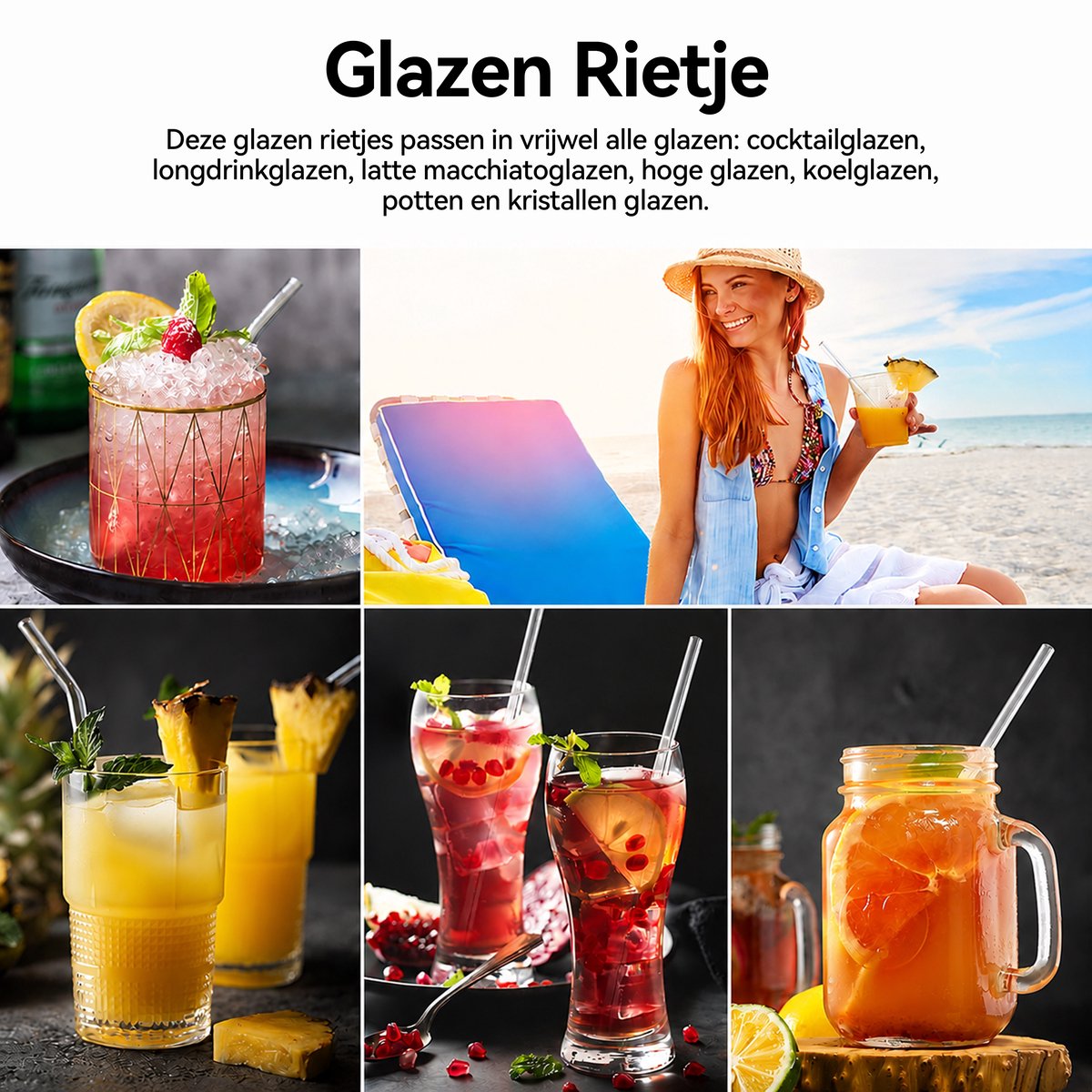 Kaiyaya - set van 12 glazen rietjes - transparant en herbruikbaar - met schoonmaakborstels - 215 mm - voor cocktail, smoothie en feest — cadeau in Koken & Dineren - foto 4