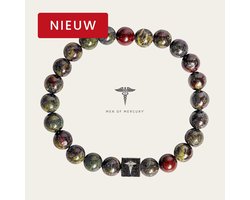 MEN OF MERCURY® Natuursteen Armband Heren - Dragon Blood Stone - Groen & Rood - Handgemaakt - Elastisch - Kracht & Vitaliteit - Spirituele Betekenis - 20cm