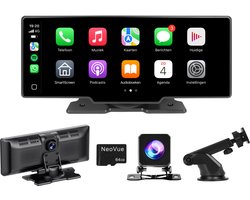 NeoVue Carplay Scherm 10.26 Inch – Apple Carplay Scherm - Android Auto Scherm - Navigatiesysteem Auto - Ingebouwde Dashcam - Universeel – Touchscreen - Carplay Draadloos – Inclusief Achteruitrijcamera - Zwart