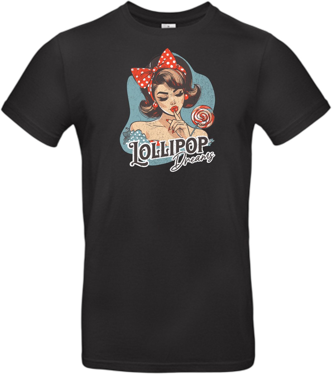 T-shirt zwart met opdruk Lollipop dreams vintage style maat S van Shirtmakelaar