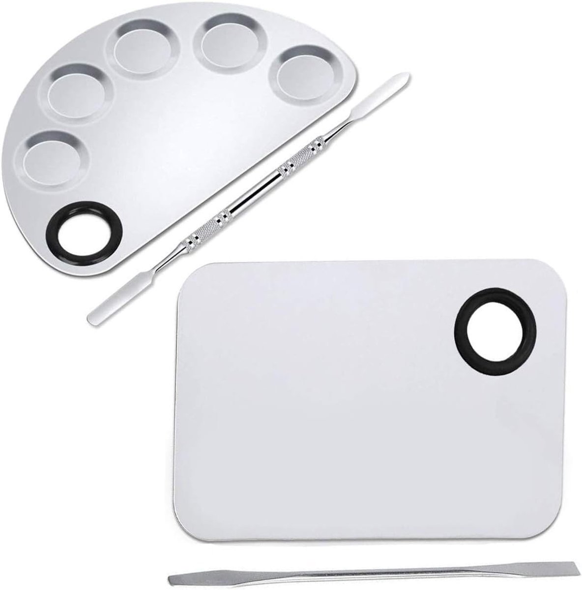 2 Stuks Make-up Mengpalet met Spatula, Roestvrijstalen Palet voor Cosmetica, Ideaal voor Oogschaduw en Nagelkunst