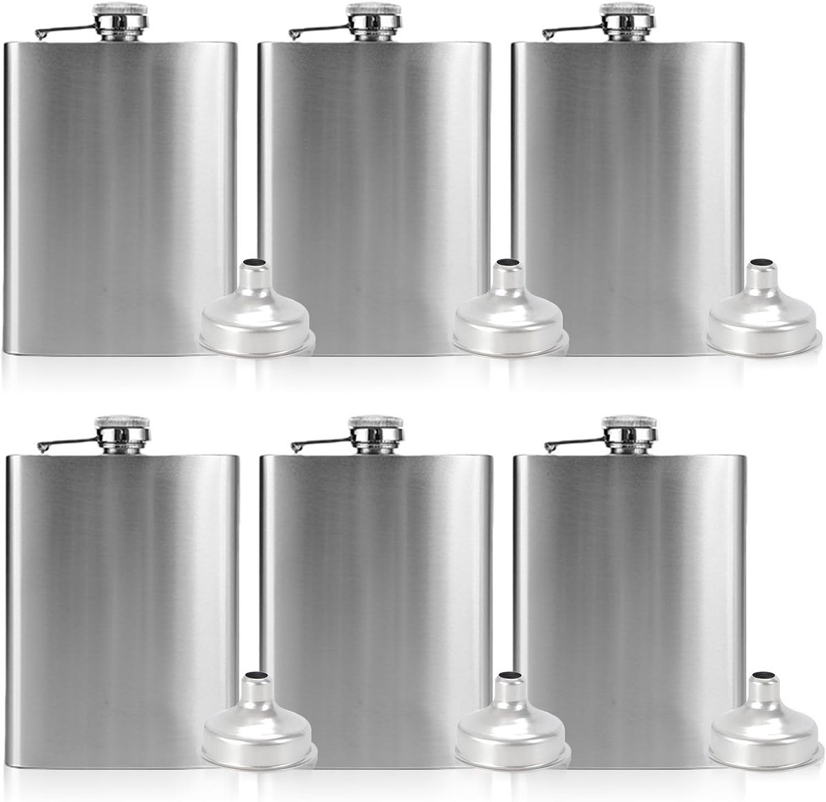 Set van 6 RVS Heupflessen van 200ml met Trechter - Ideaal voor Whisky, Camping en Outdoor Activiteiten