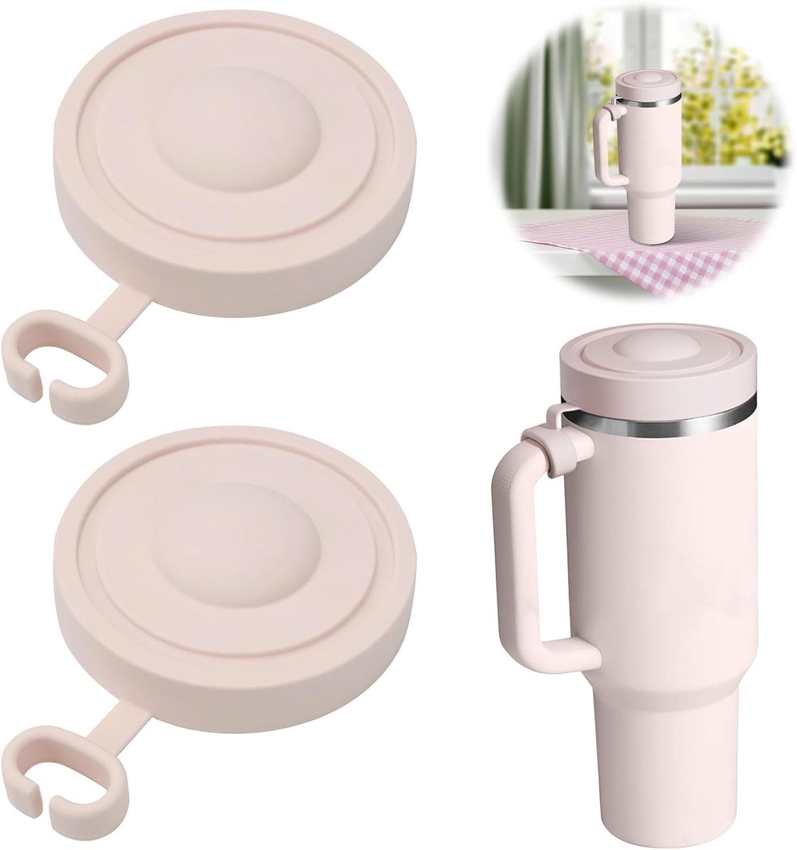 Vervangende deksel voor 100 ml bekers, lekvrij en stofbeschermend, set van 2, roze kleur