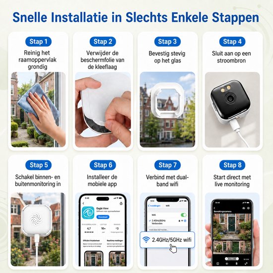 Raamcamera 2K voor Binnen aan het Raam - Camera voor op Raam - Beveiligingscamera met 2.4GHz en 5GHz WiFi Nachtzicht en Bewegingsdetectie - Tweeweg Audio van RaamCamera — afbeelding 5