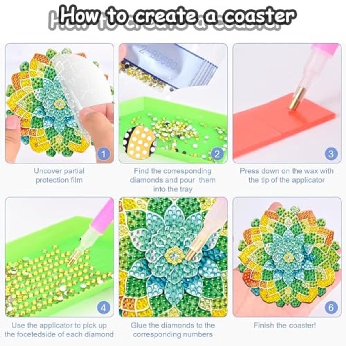 DIY Coasters met Lotus Diamanten - 8 stuks