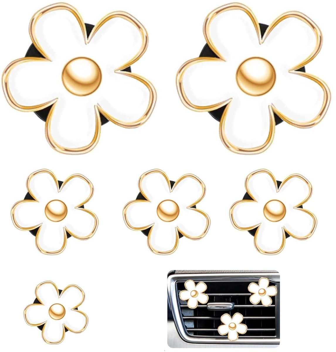 Luchtverfrissers Auto - Set van 6 Bloemen - Wit