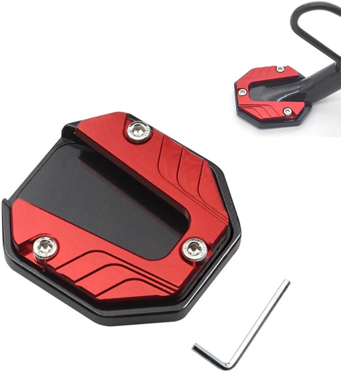 Motorfiets Standaardvoet - Hoogwaardig CNC-gefreesd aluminium - Zwart/Rood