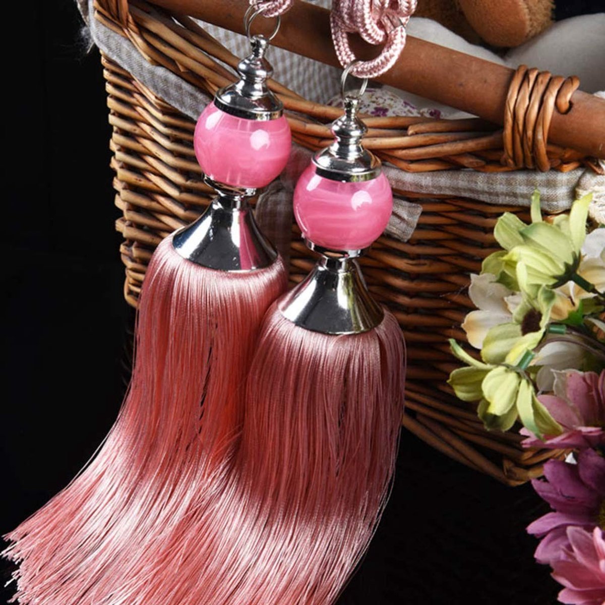 Gordijn Tiebacks met Kwastjes - Roze 69 cm