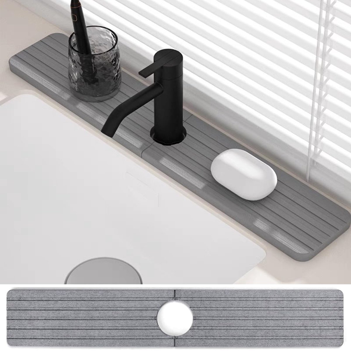 Keuken Kraanmat - Diatomiet - 61 x 10.2 cm - Donkergrijs