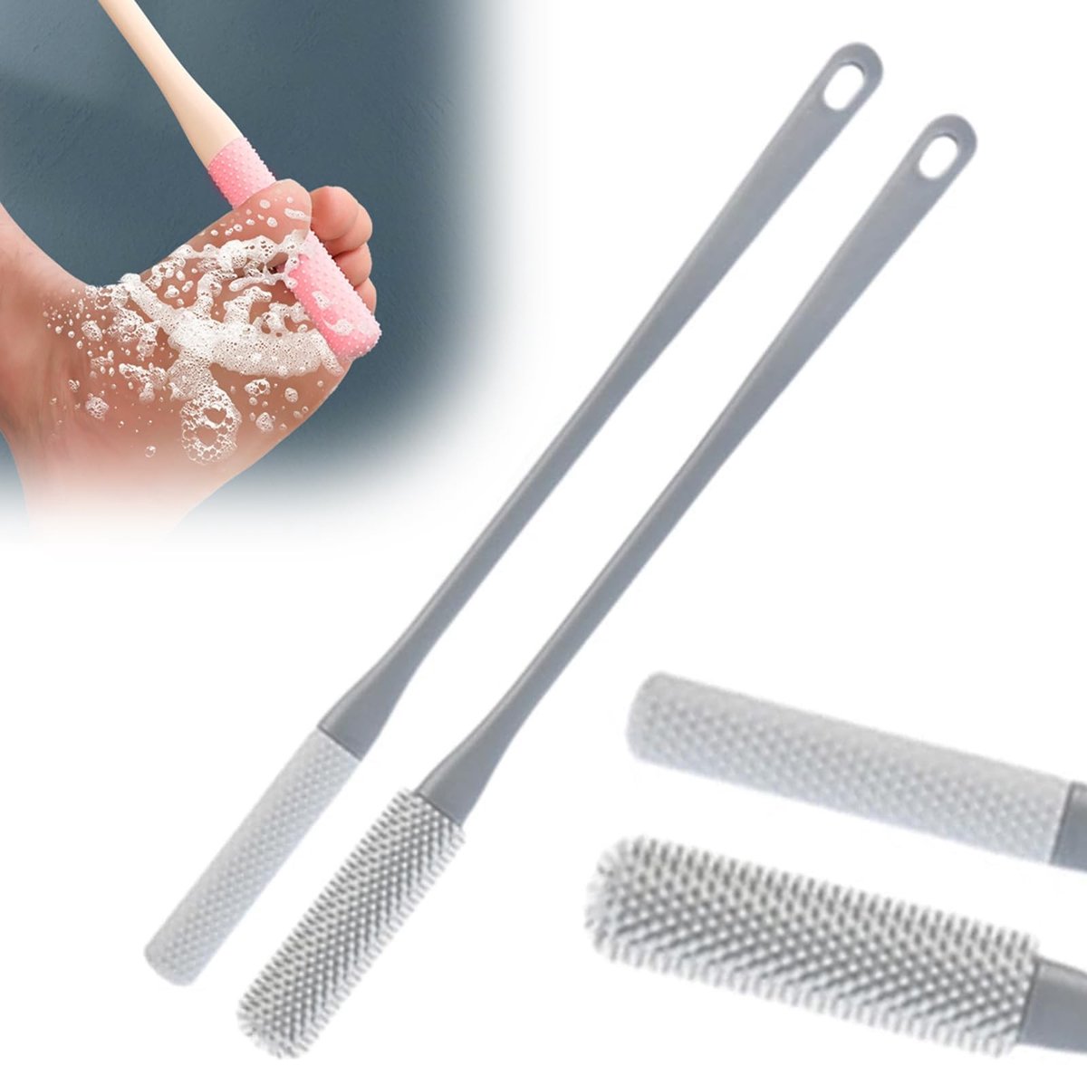 Lange Handgreep Silicone Tenenreiniger - Grijs