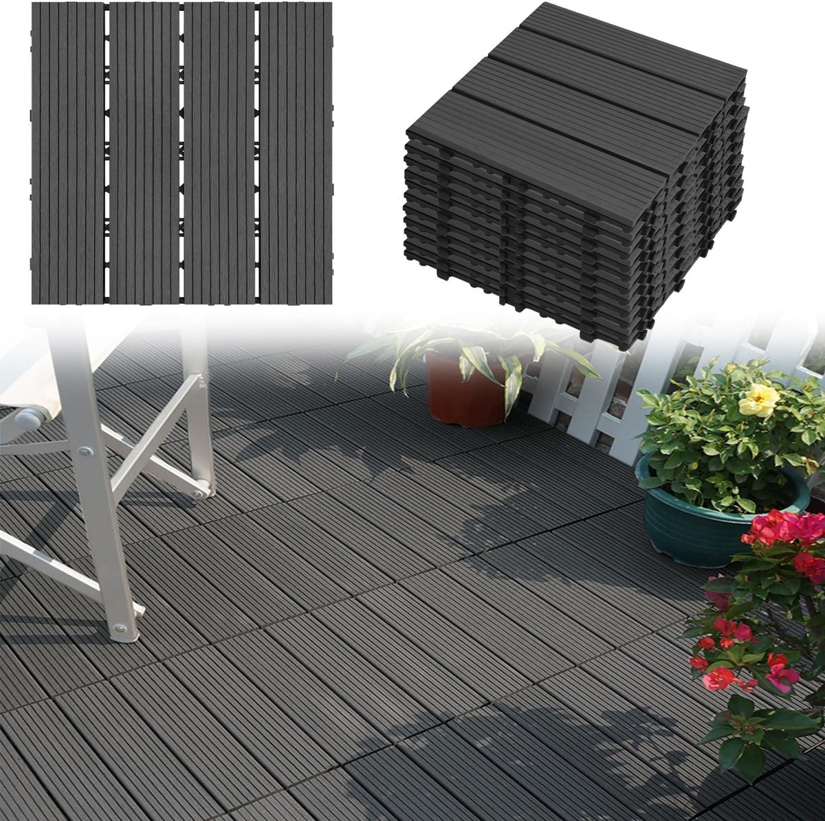Tuintegels 30x30cm - Vlondertegels met kliksysteem - Anthraciet