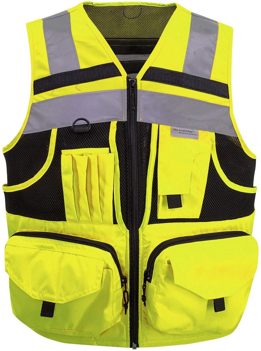 Veiligheidsvest met reflecterende strepen - Neon geel - 10 zakken