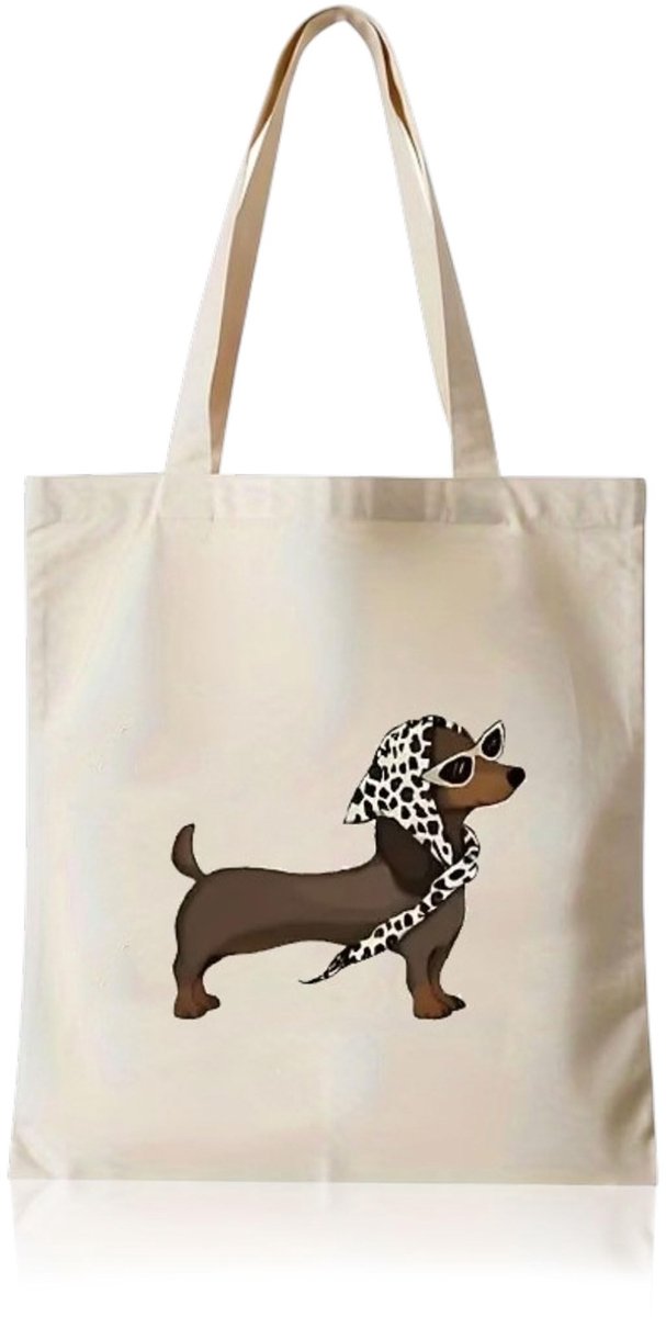 Canvas Tote Bag - Herbruikbare boodschappentas met teckelmotief