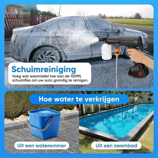 NIVA® Hogedruk Reiniger Auto - Draadloze Hogedrukreiniger - Hogedrukreiniger Auto - Zwart - 46cm x 8cm x 26cm van Niva — afbeelding 4