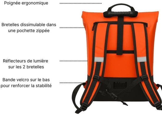 BADAWIN - "Anna" 2-in-1 fietsrugzak Oranje - fietsrugzak waterdicht - fietstas bagagedrager - fietstas met haken - rolltop rugzak waterdicht - laptop fietstas - fietstas rugzak combinatie — afbeelding 2