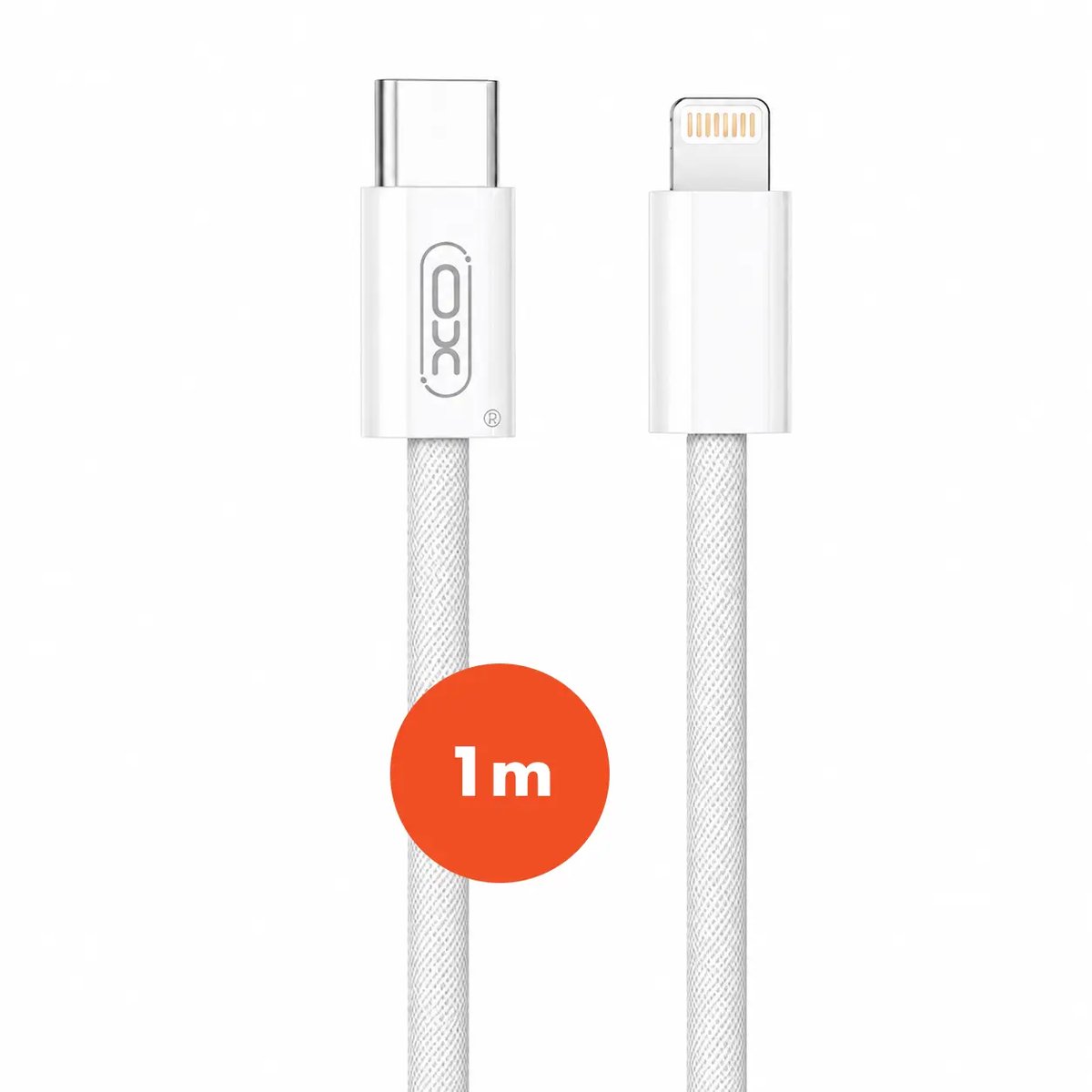 XO | USB-C naar Lightning Kabel | 27W Power Delivery | CE Gecertificeerd | 480Mbps Dataoverdracht | Nylon Gevlochten | 1 meter | Wit