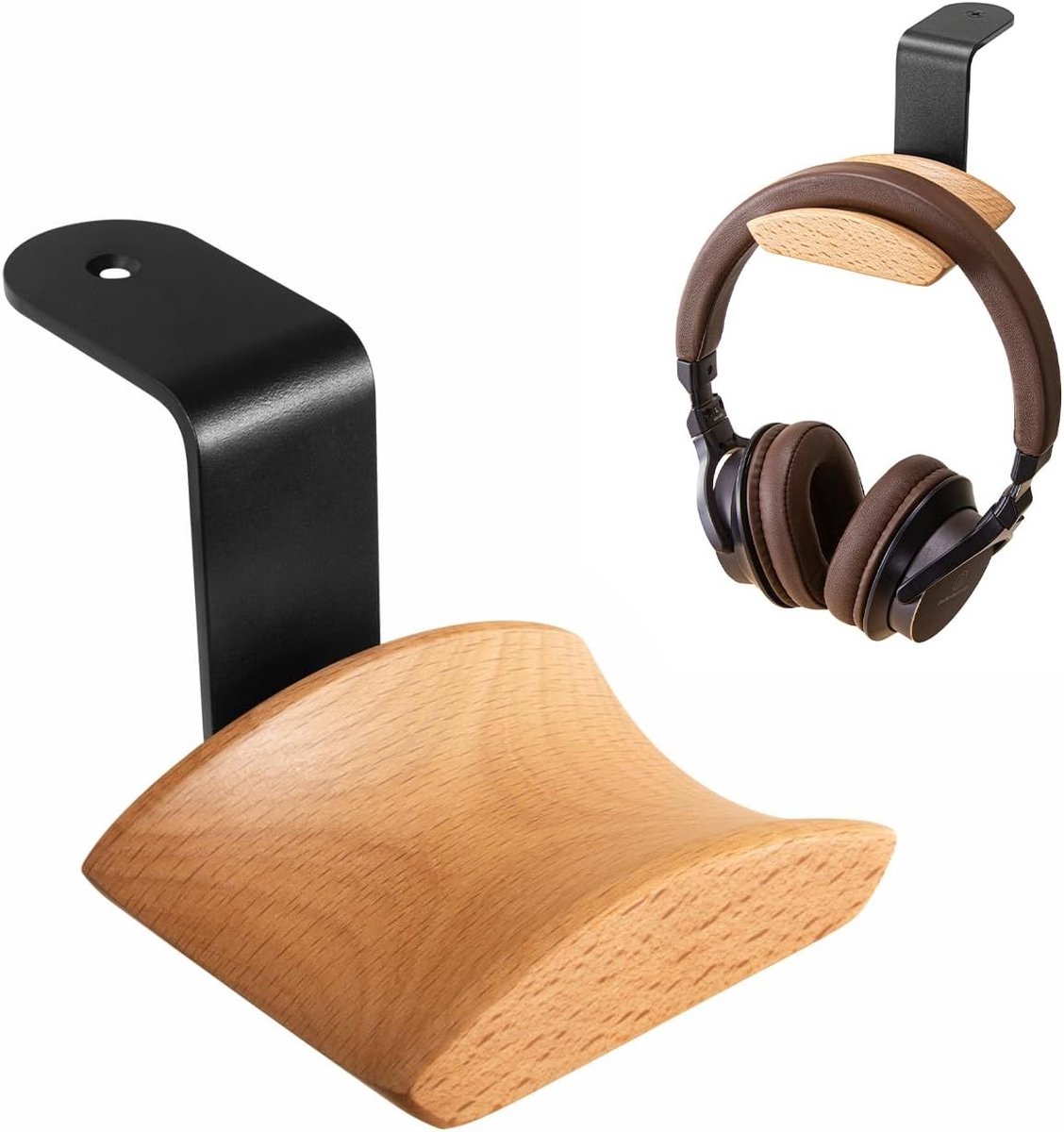 Hoofdbandhouder voor Hoofdtelefoons met Beuken Houten Ondersteuning, Geschikt voor Alle Maten, Ideaal voor Gaming en Bureaugebruik