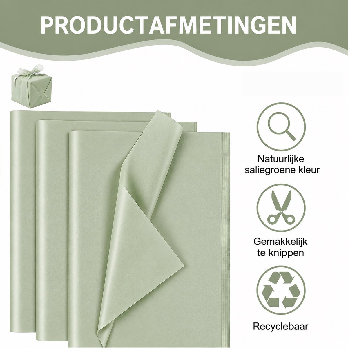 Kaiyaya - 100 vellen Cadeaupapier - Saliegroen vloeipapier - 50x35cm en 50x70cm - Inpakpapier voor cadeaus en bloemen - Lichtgewicht zijdepapier