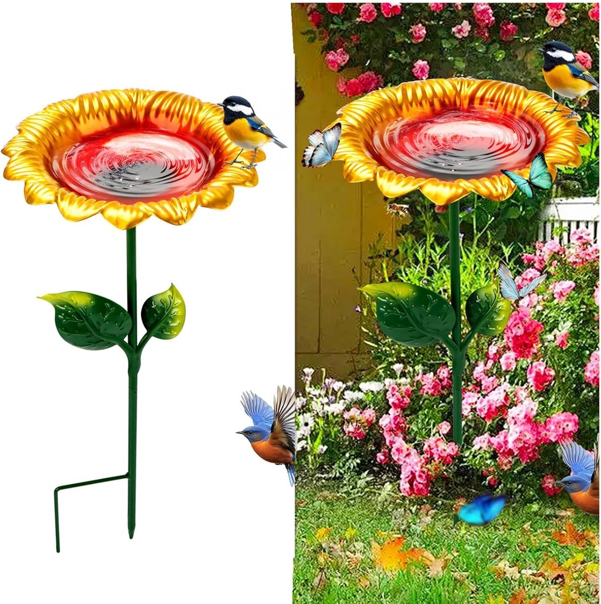 Stijlvolle Vogelbad voor de Tuin, 64 cm Hoog, Ideaal voor Wilde Vogels, Tuinaccessoire en Voederstation