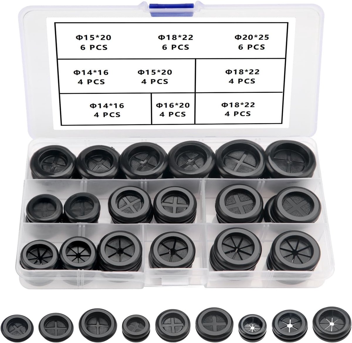 42 Stuks Rubber Grommets en Ringetjes voor Elektrische Draden, Zwarte Rubber Pluggen voor Kabelbescherming en Isolatie