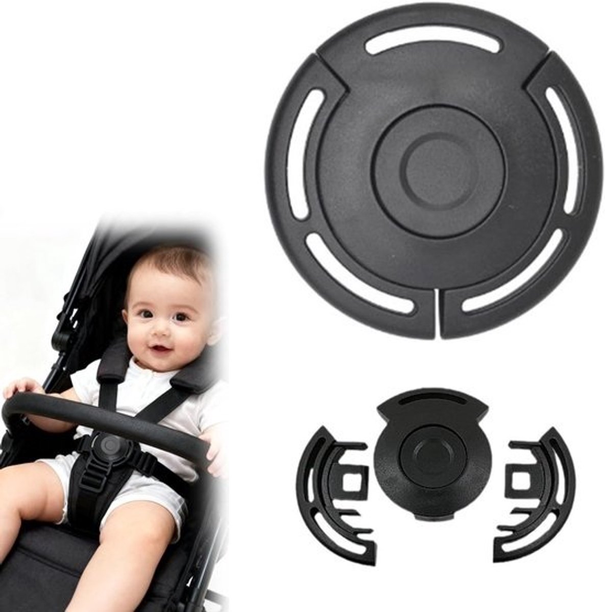 Veiligheidsgordel Kinderwagen - 5-punts Gordel Kinderstoel - Veiligheid Kind - Volledig Instelbaar - 27 mm clip - Zwart