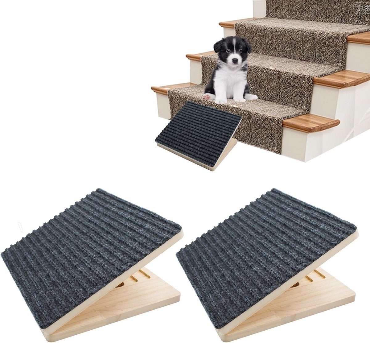 Verstelbare Houten Hondenrampe voor Trappen, Antislip Huisdier Trap met Draagbare Steun voor Kleine Honden en Katten, Ideaal voor Oudere Dieren