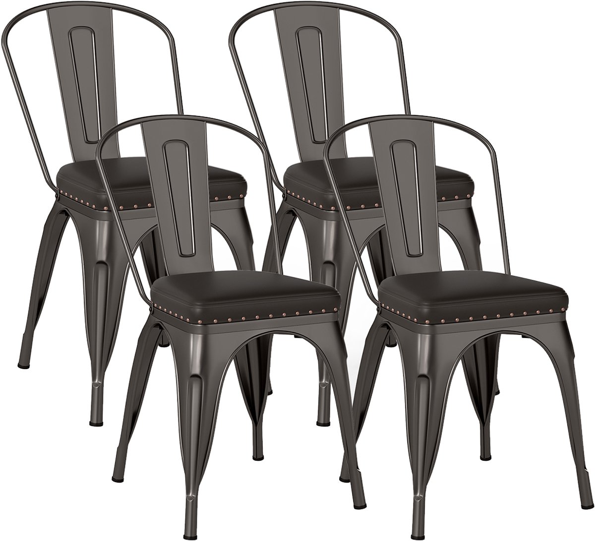 SureDeal® - Eettafel - Eetkamerstoelen 4-delige Bistrostoel - Bekleding Tuinstoelen - Rugleuning Schotgrijs - 53x44x84 cm - Schotgrijs