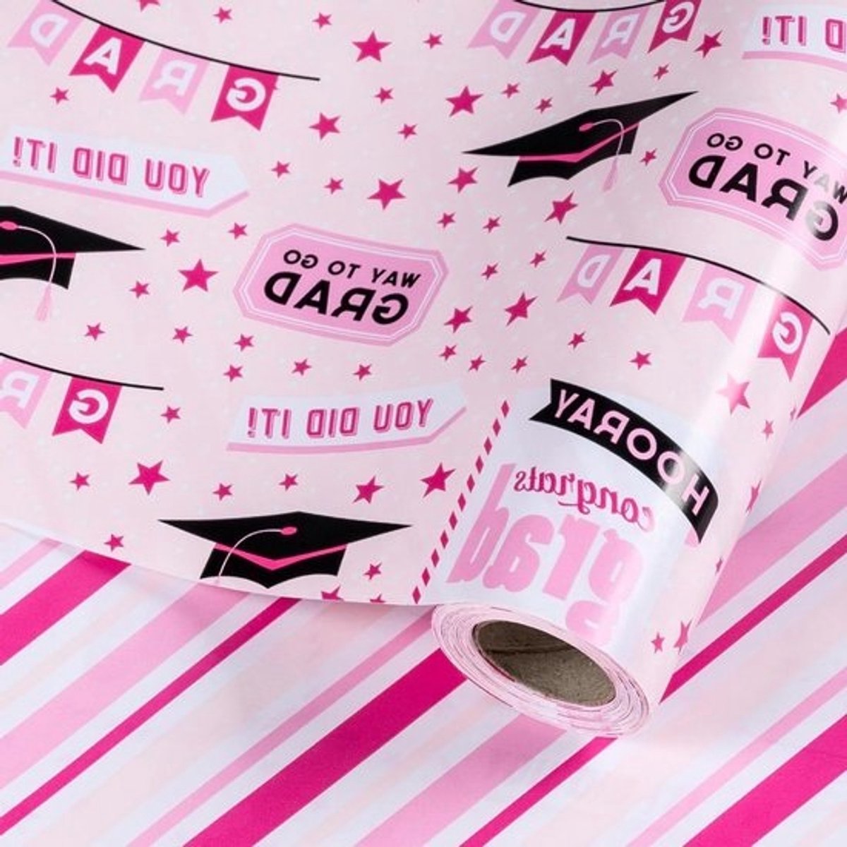 Afstudeer Inpakpapier - Cadeaupapier Rol - Geschenken Inpakken - Omkeerbaar Ontwerp - 432 cm breed - Roze