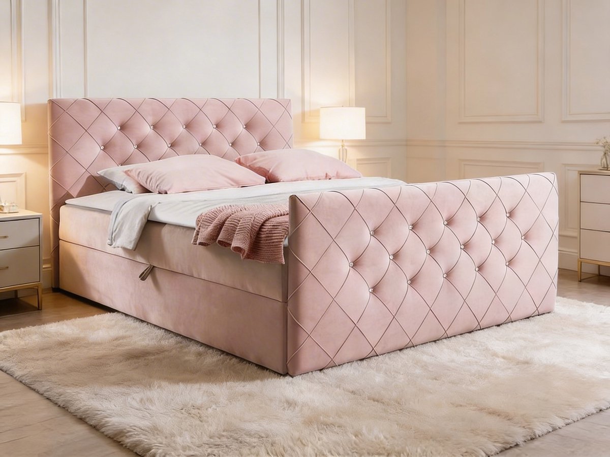 Rosélia Boxspring Pink – Koningstijl – Luxe Roze Boxspring – Elegant Design Bed – Comfortabel Hotelbed
