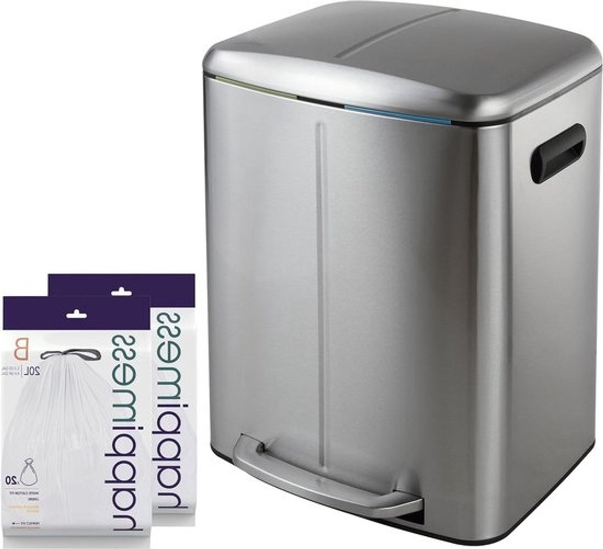 Dubbele Prullenbak - Afvalscheider Vuilnisbak - Afval Sorteren - Softclose Deksel - 40 Liter - Zilver