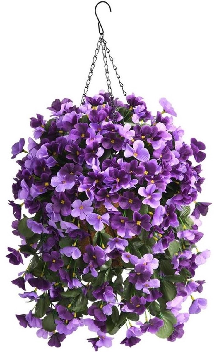 Kunstbloemen met mand - Hangende bloemen nep - Buiten decoreren - UV-bestendig zijde - 10 inch mand - Paars