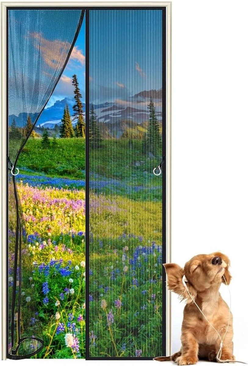 Magnetische Hordeur - Vliegendeur Insectenhor - Frisse Lucht Binnen - Versterkt Glasvezel - 105 x 265 cm - Zwart