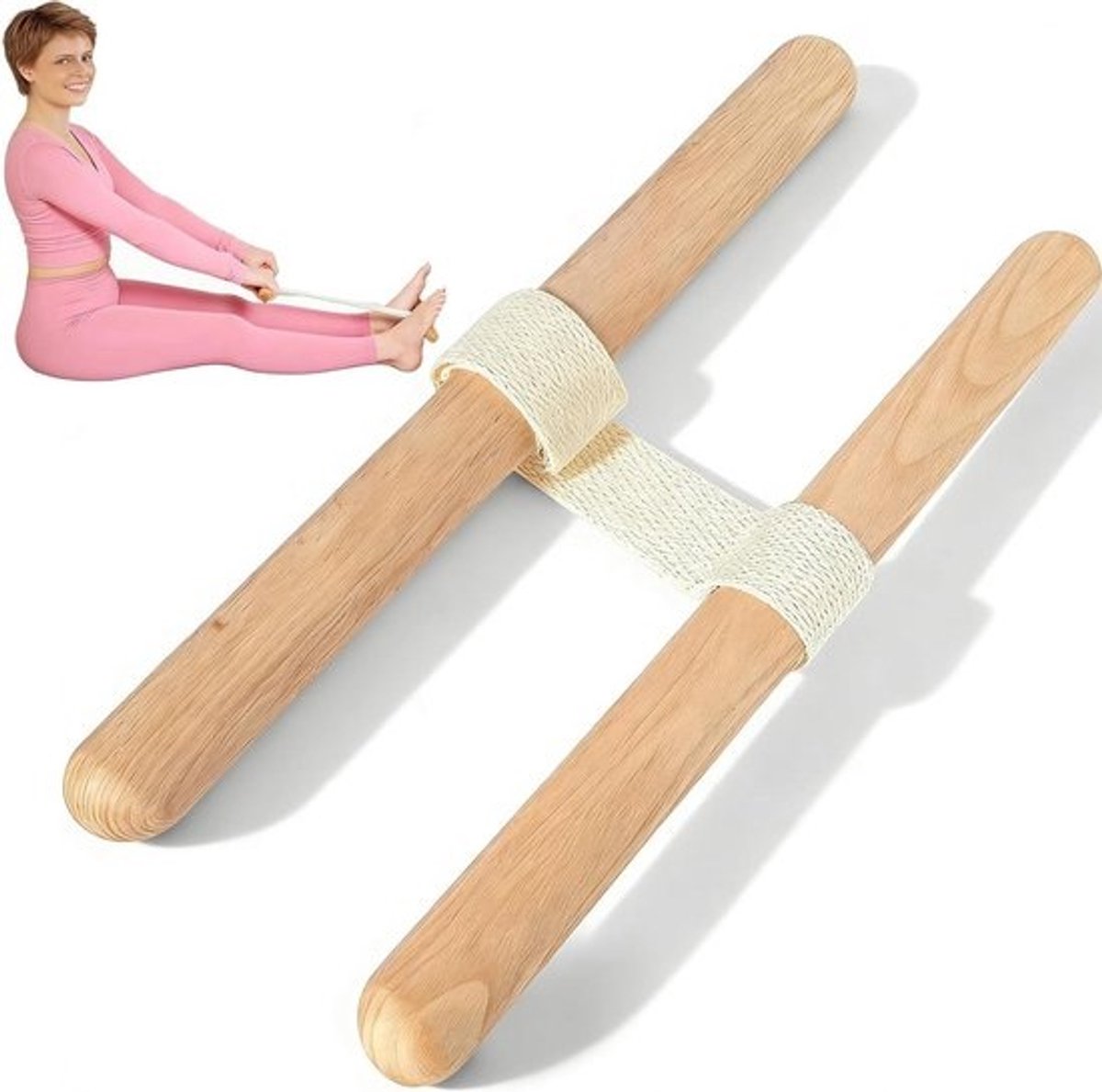 Rugtrainer - Rugstrekker Flexibiliteitstrainer - Spierontspanning - Verstelbare Lengte - 40.5 cm - Natuurhoutkleur