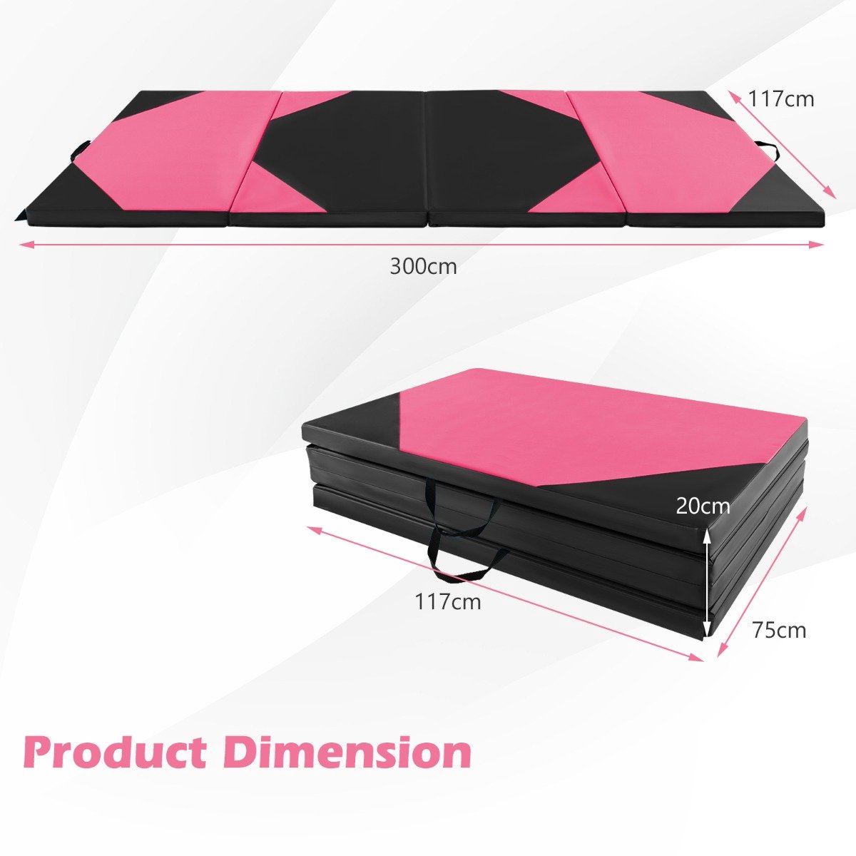 SureDeal® - Yogamatt - Opvouwbare Gymnastiekmat - Panelen Schuim - Trainingsmat - Handgrepen - Klittenband - 300x117x5 cm - Roze + Zwart