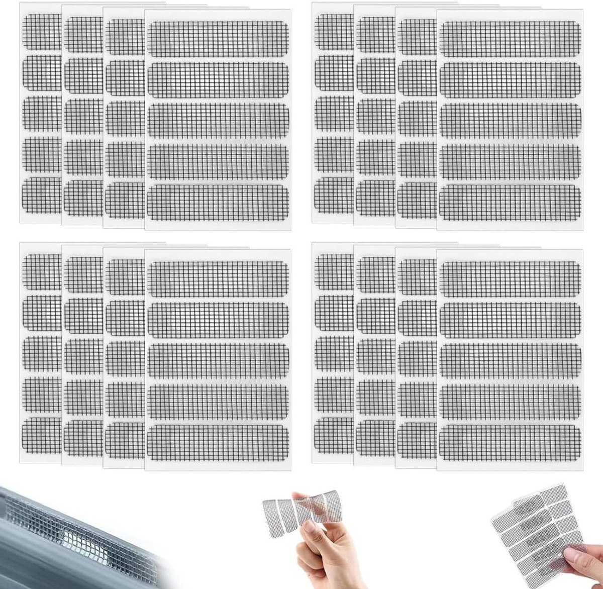 80 Stuks Zelfklevende Reparatietape voor Muggennetten en Raamreparatie - 6 cm x 1,5 cm, Zwart, Duurzaam en Waterbestendig