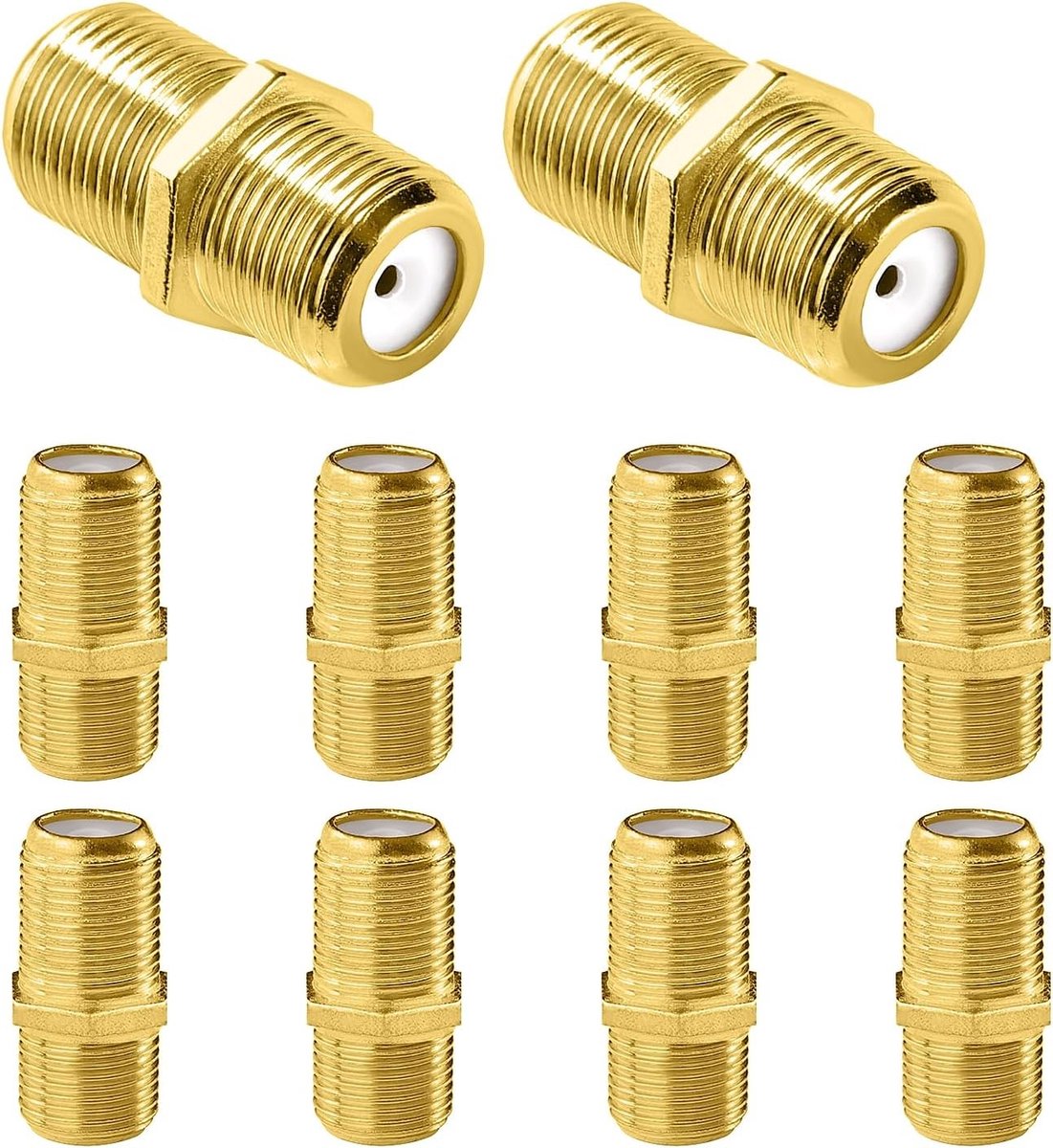 10 Stuks F-Type Couplers voor Coaxiale Kabels, Vrouwelijke Verbindingen voor Satelliet TV en Antenne, Goudkleurig en Duurzaam