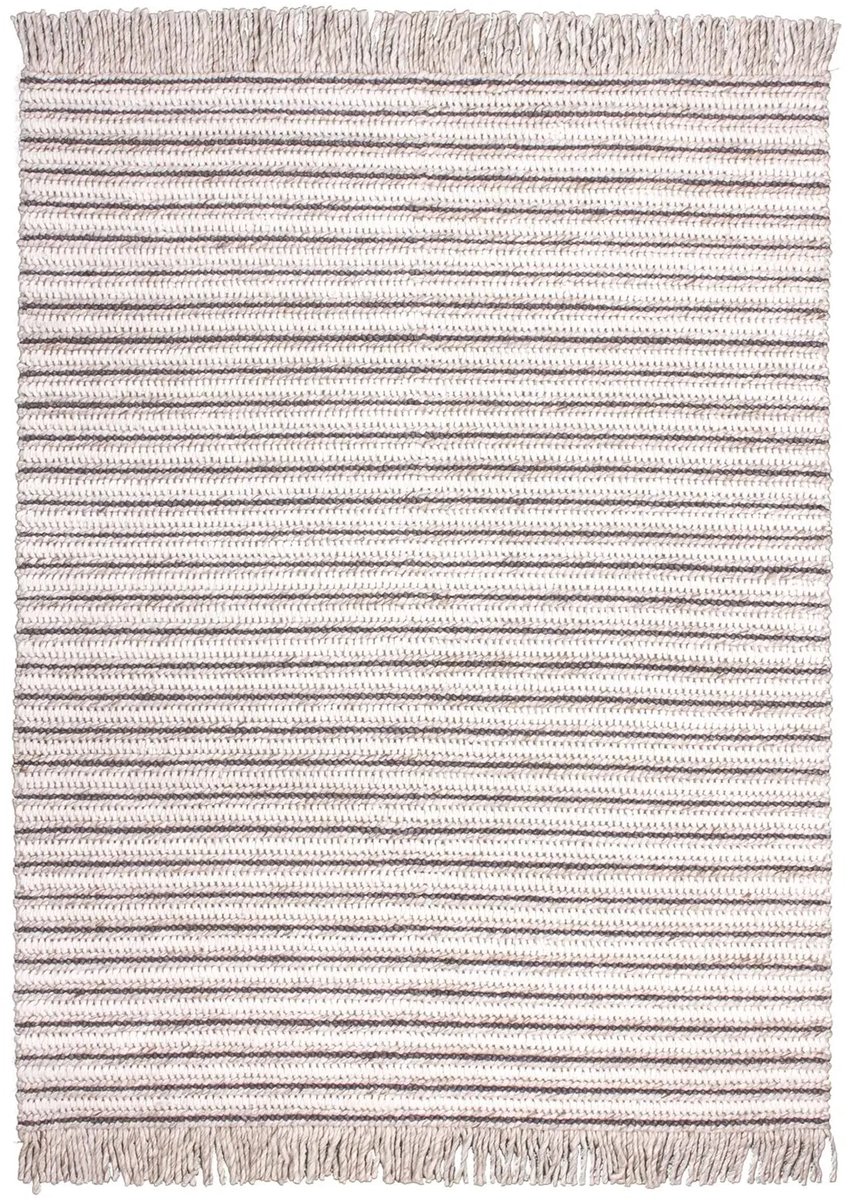 Dutch XXL Wollen Vloerkleed | Tapijt | Natura | Strepen | Naturel/Crème | 80x150 cm Naturel / Crème