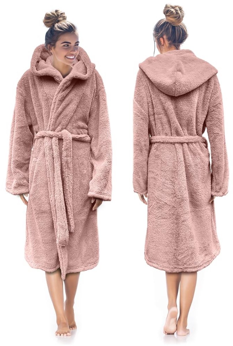 Teddy Plush Badjas met Capuchon - Lichtroze - XL
