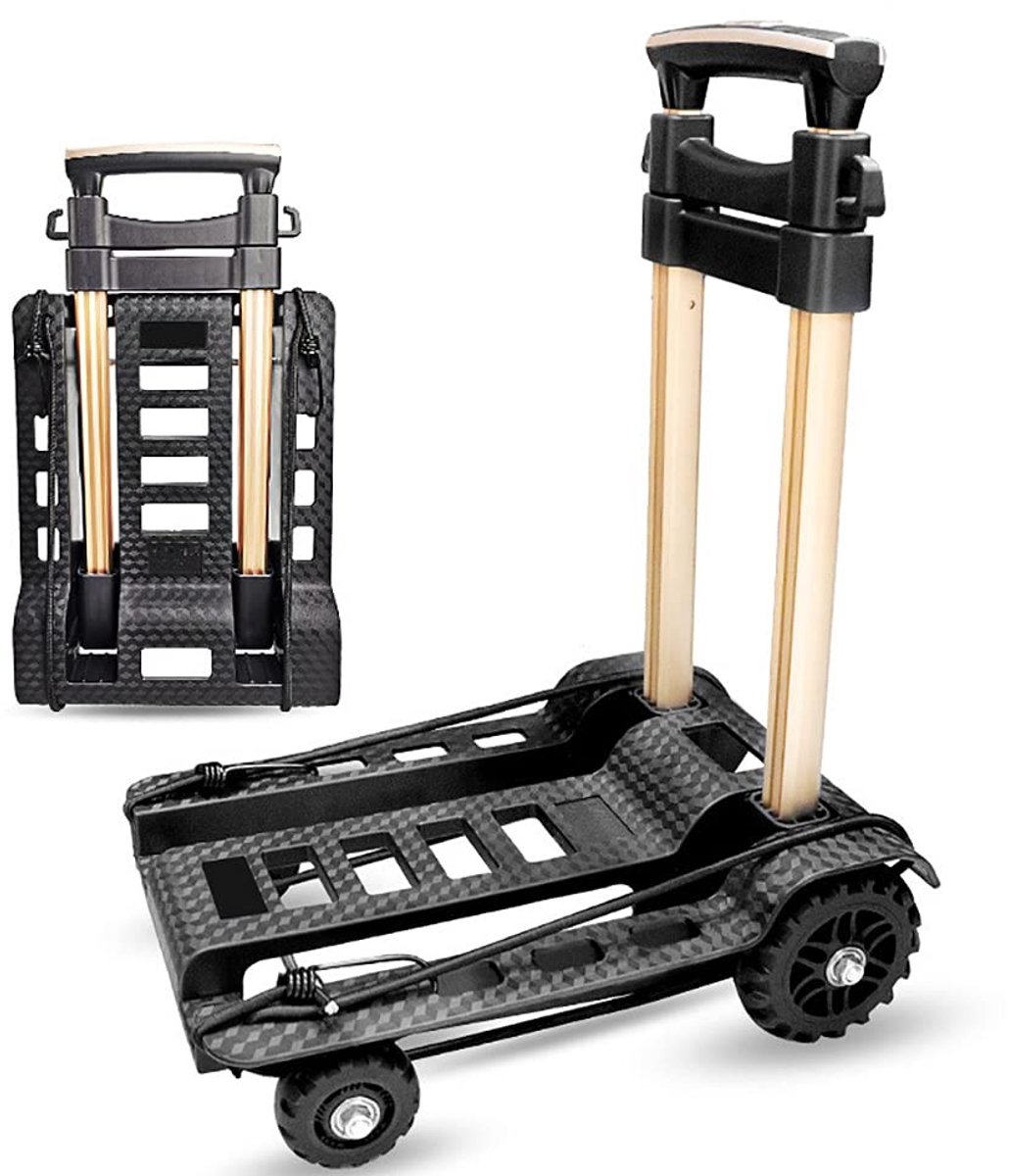 Vouwbare Aluminium Winkelwagen - Geluidsloos, 60 Kg Capaciteit, Zwart