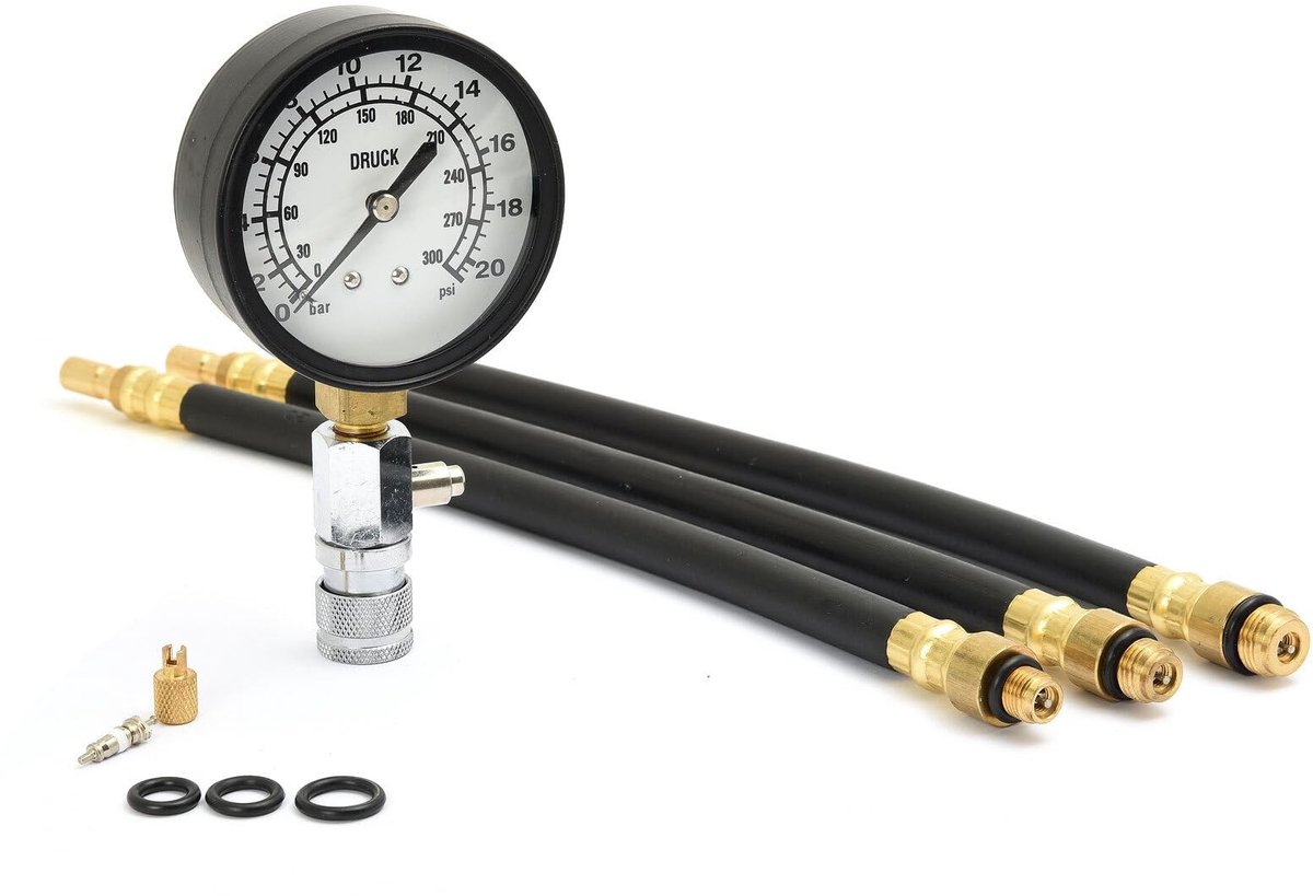 Compressietester voor motoren met 10, 12 of 14 mm bougies - Max. 20 bar
