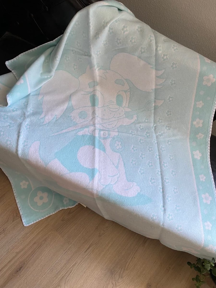 Babydeken met hond - Turquoise/creme 100x140 cm