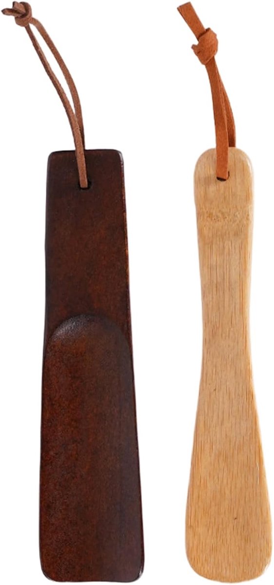 Houten schoenlepel, bamboe en beuken, compact en draagbaar met trekkoord, ideaal voor reizen, geschikt voor mannen, vrouwen en kinderen, set van 2 stuks