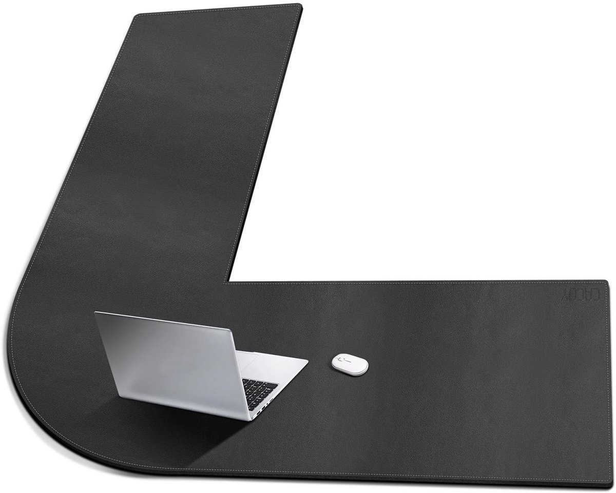L-vormige Bureauonderlegger van PU-leer - Zwart 130 x 55 cm