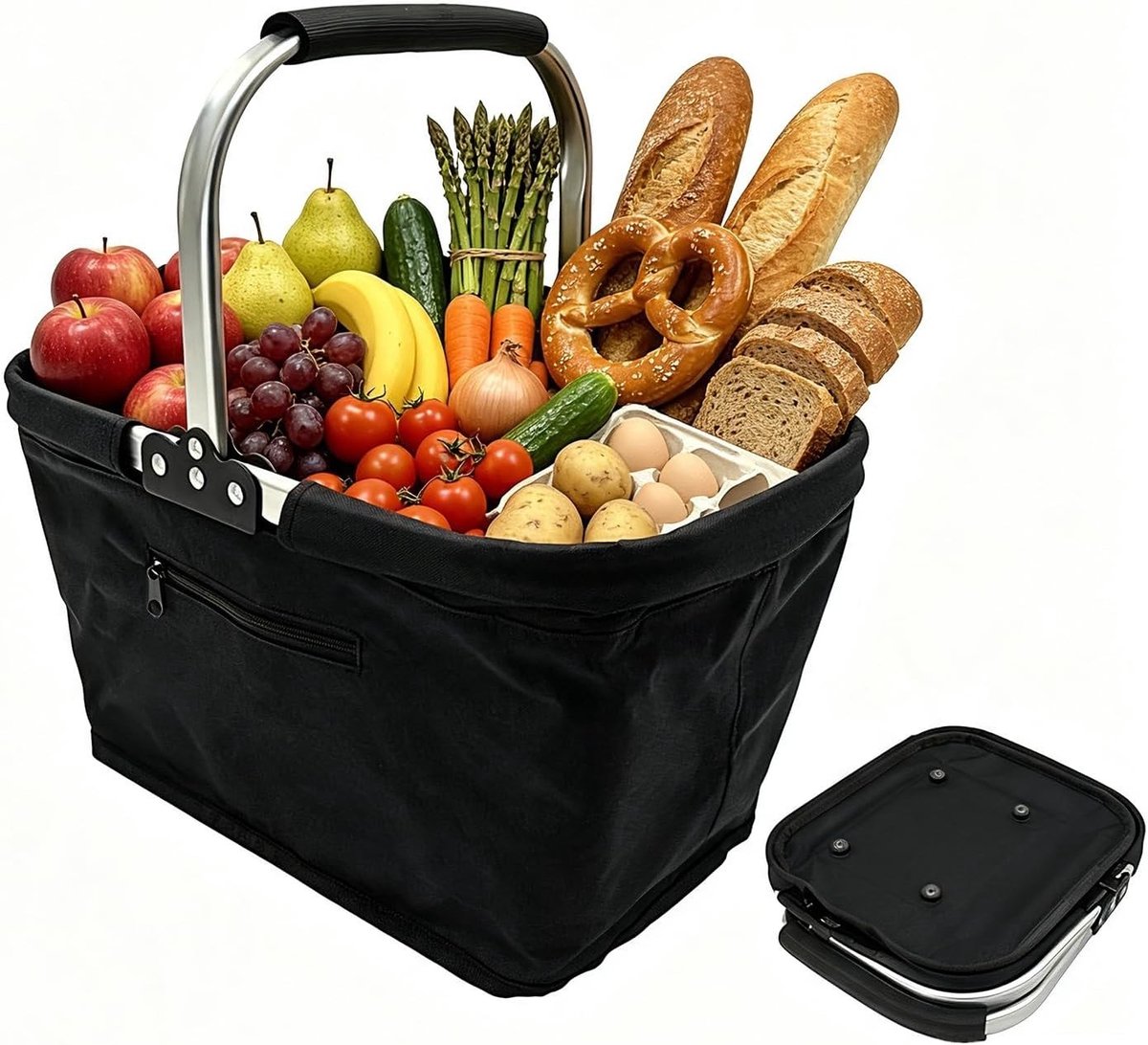 Vouwbare Winkelmand van 30 Liter - Grote Picknickmand, Draagbare Boodschappenmand, Ideaal voor Dagjes Uit