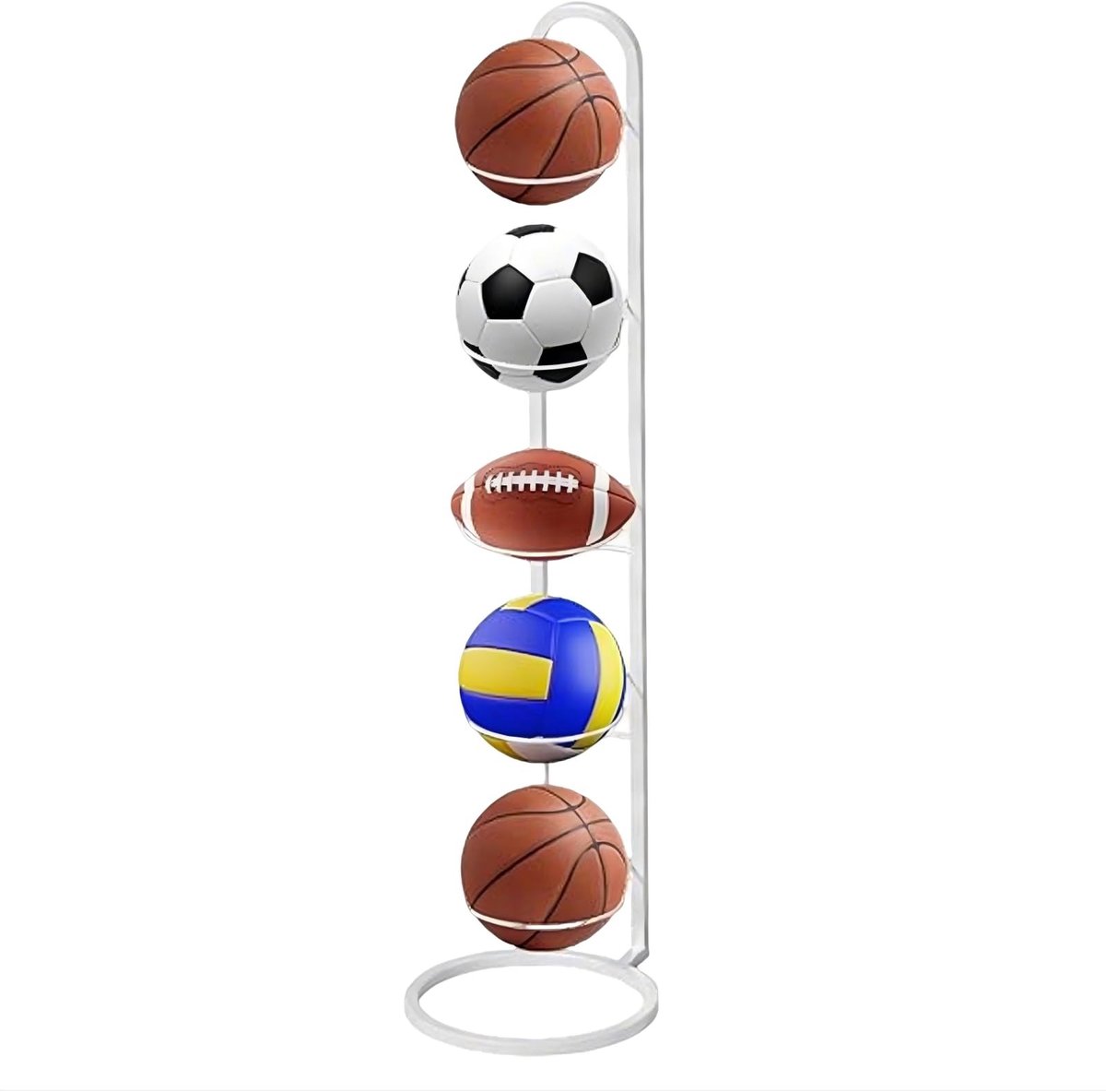 Gelaagde Balstandaard - Verticaal Opslagrek voor Sportballen - Wit, 5 Laags