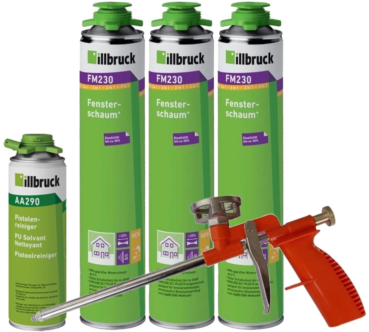 Montageschuim met hoge geluidsisolatie - 750 ml met Cleaner en Compact Schuimgun